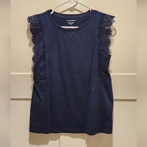 Banana Republic Navy Eyelet Ruffle Sleeve Tank Top Womens XS
